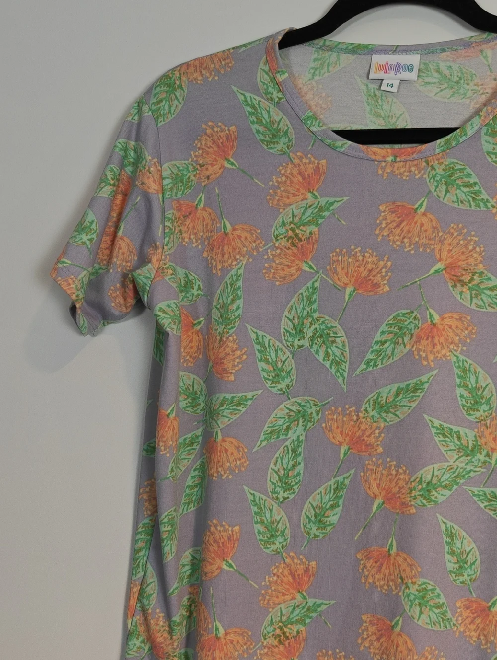 Lularoe NWT Gracie Girls Floral Short Sleeve Tee  Purple, Orange & Green Size 14